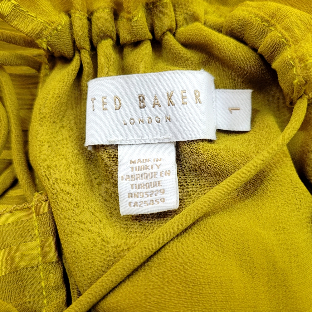 TED BAKER London Eymilia Chartreuse Tiered Halter Neck Shirred Midi Dress XS - Picture 7 of 11